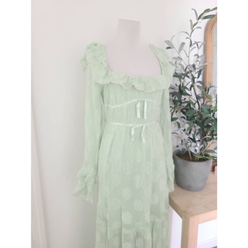 Free People Yara Maxi Dress Women's Size Small Mint Green Puff‎ Sleeve Tiered - Picture 6 of 9